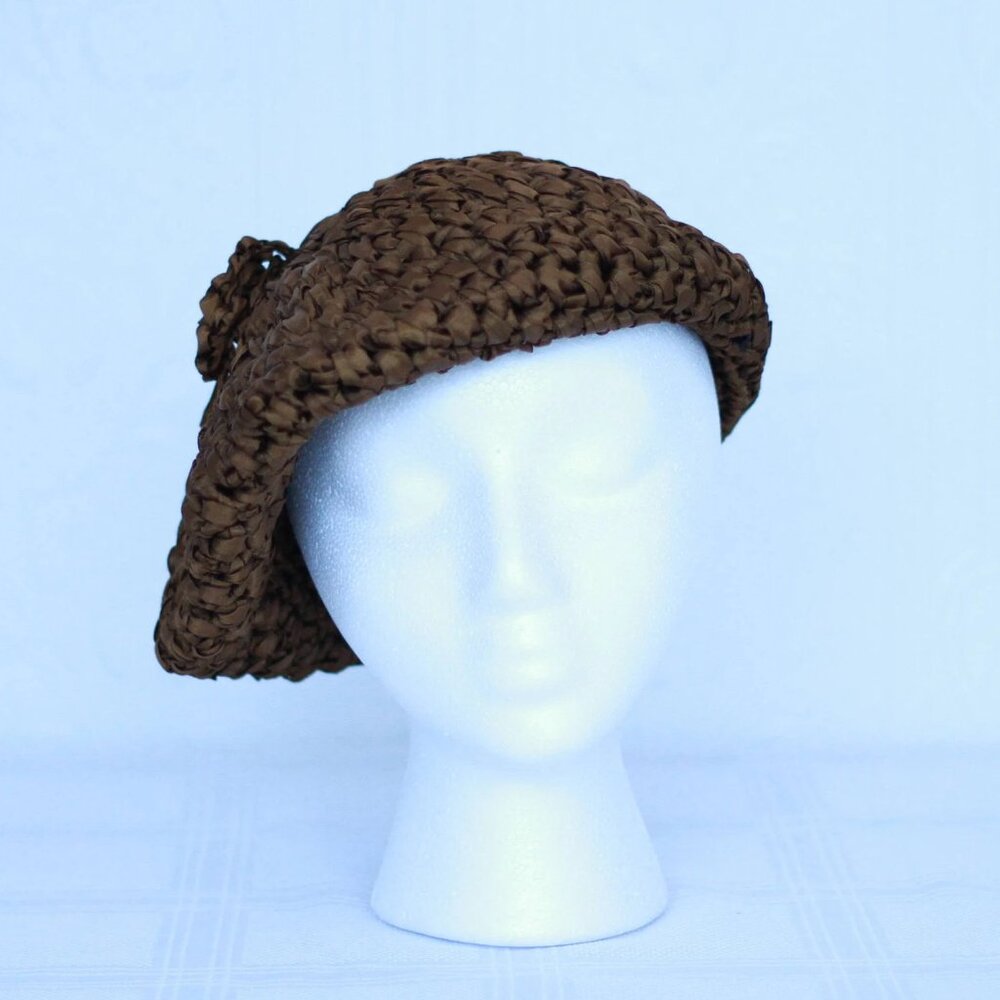 50's or 60's brown silk ruban beret by Joseph Magnin (I Magnin)
